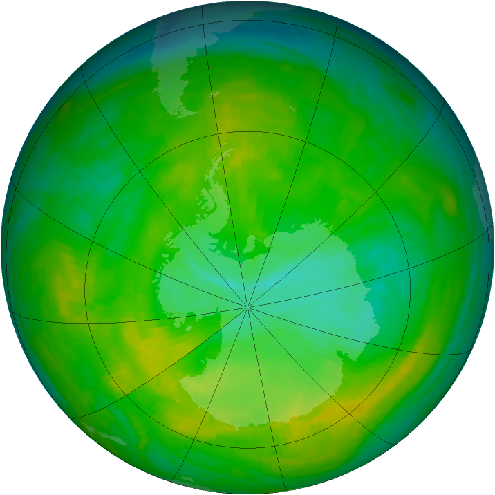 Antarctic ozone map for 05 December 1986